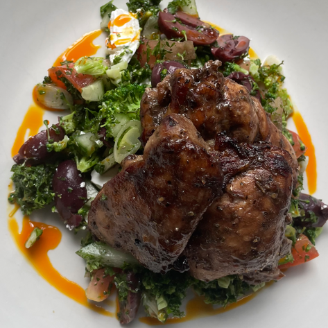 Marinated Chicken with Mediterranean Broccoli Tabbouleh